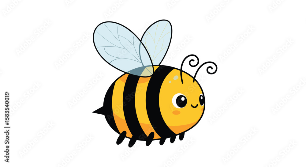 Adorable cartoon bee flying freely on a white background for childrens designs and illustrations Adorable cartoon bee flying freely on a white background for childrens designs and illustrations