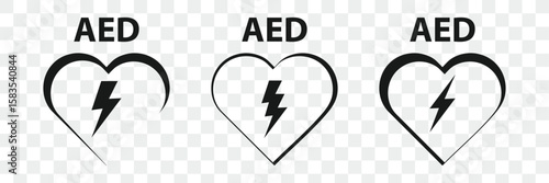 AED Symbol Automated External Defibrillator Sign For Emergency First Aid And Healthcare Black Icon.