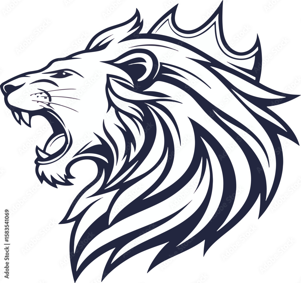 Naklejka premium Lion head logo design isolated on transparent white background.