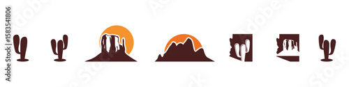 monument valley desert vector design,arizona,cactus icon,mountain,mountains,valley,editable arizona logo design,symbol,design,illustration
