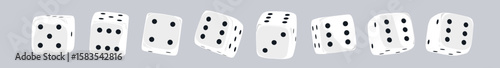 White dice set on isolated background. Random rolling dice cubes. White roll cubes for gamble games. 3d rendering