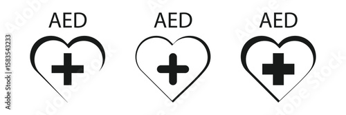 AED Symbol Automated External Defibrillator Sign For Emergency First Aid And Healthcare Black Icon.