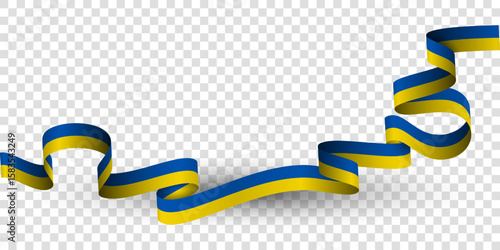 Waving abstract ribbon in transparent design. isolated ukraine ribbon flag for ukraine national day