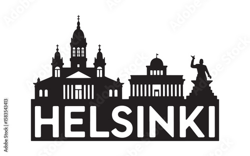 Helsinki Cityscape Silhouette Finland Architecture Landmark Travel Destination Building Capital City Finnish Famous Place Illustration