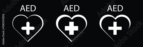 AED First Aid Kit Icon. Heart with Lightning Bolt Symbol