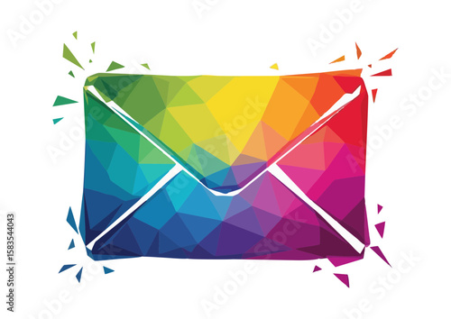 Colorful envelope icon with a vibrant rainbow design with copy space