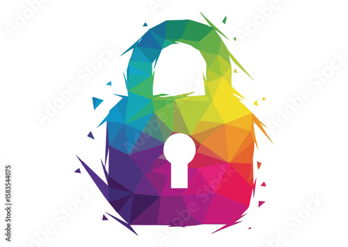 Colorful padlock icon with a vibrant rainbow design with copy space