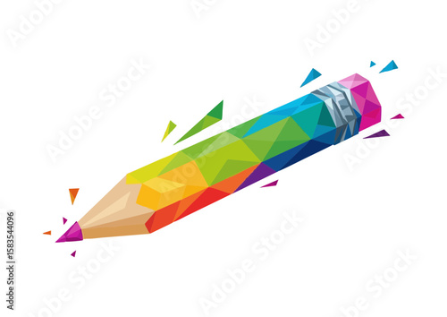 Colorful pencil icon with a vibrant rainbow design with copy space