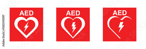 AED First Aid Kit Icon. Heart with Lightning Bolt Symbol