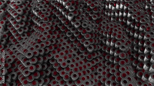 3D Silver and Red Cylinders Waves Abstract Motion Graphics