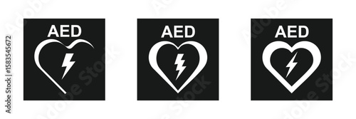 AED vector icon. Emergency defibrillator sign or icon. AED AID CPR.