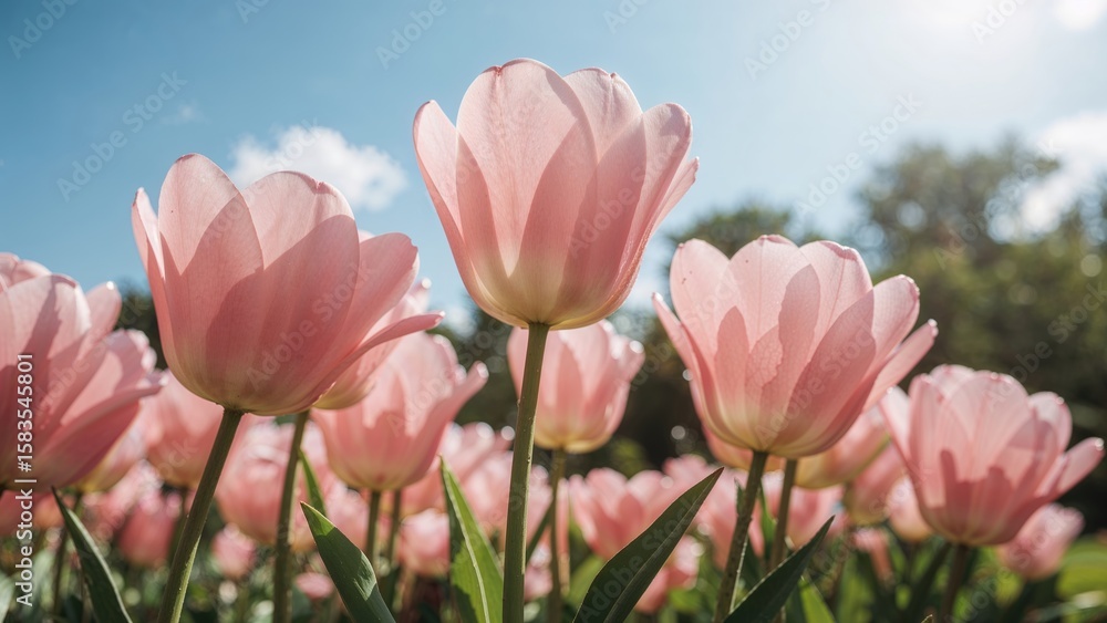 Fototapeta premium Radiant pink tulips illuminated by soft sunlight