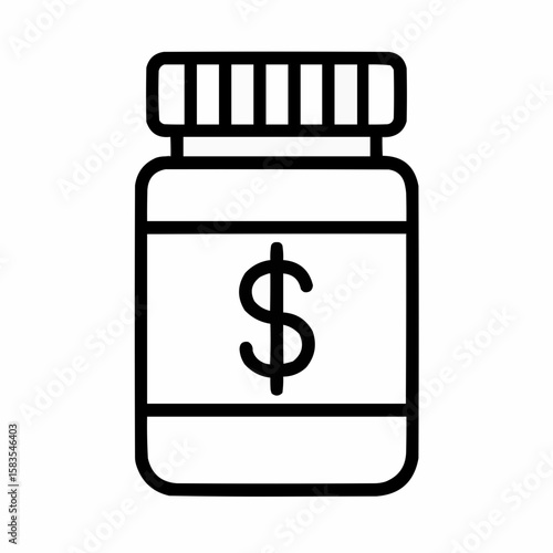 Pill bottle with dollar sign instead of label. Medication expenses