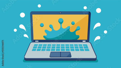 Saler spray from the ocean mists the laptop making small droplets cling to the keys and trackpad.. Vector illustration