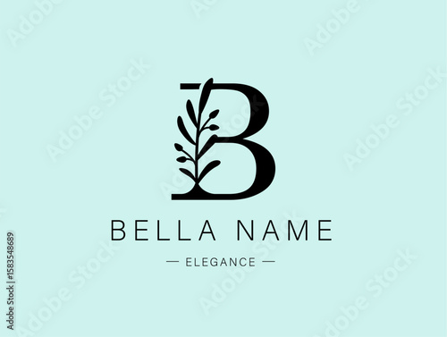 Logo, capital letter B. Monogram of Botanical Minimalistic, Initial. with Organic Plant Elements. Vector design.