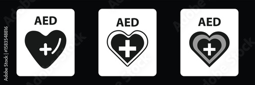 AED Symbol Automated External Defibrillator Sign For Emergency First Aid And Healthcare Black Icon.