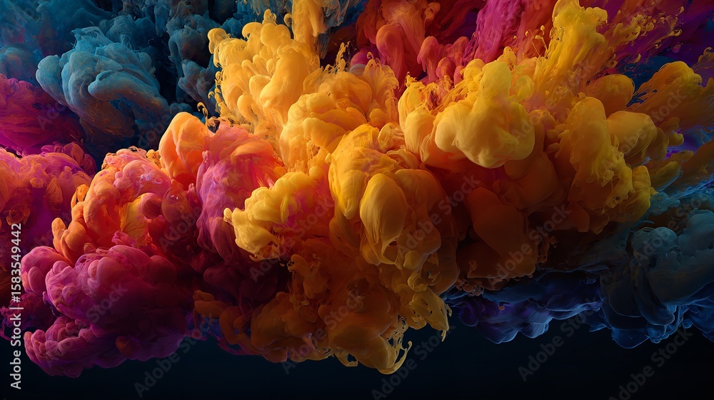Obraz premium Abstract blue and yellow sky with smoke and light patterns, or a blue and orange cloud explosion with water and fire grunge textures