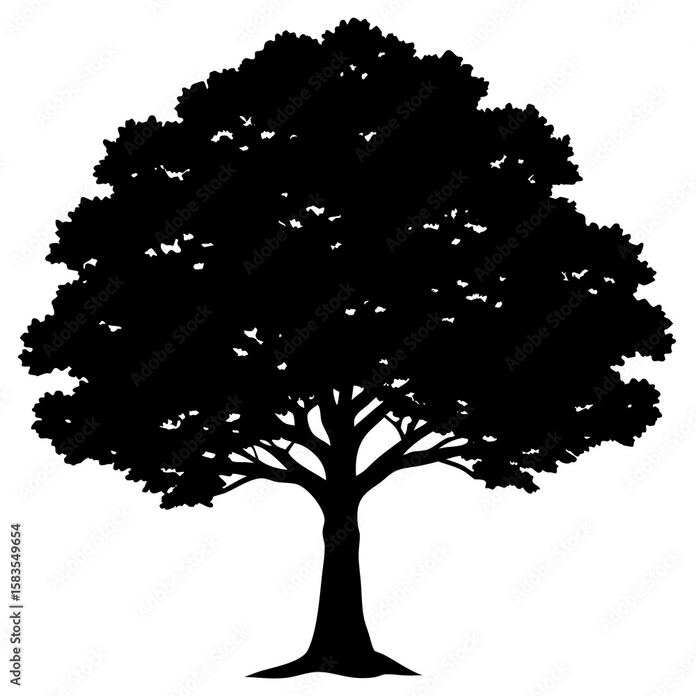 Fototapeta premium Big Tree Vector Silhouette Isolate White Background