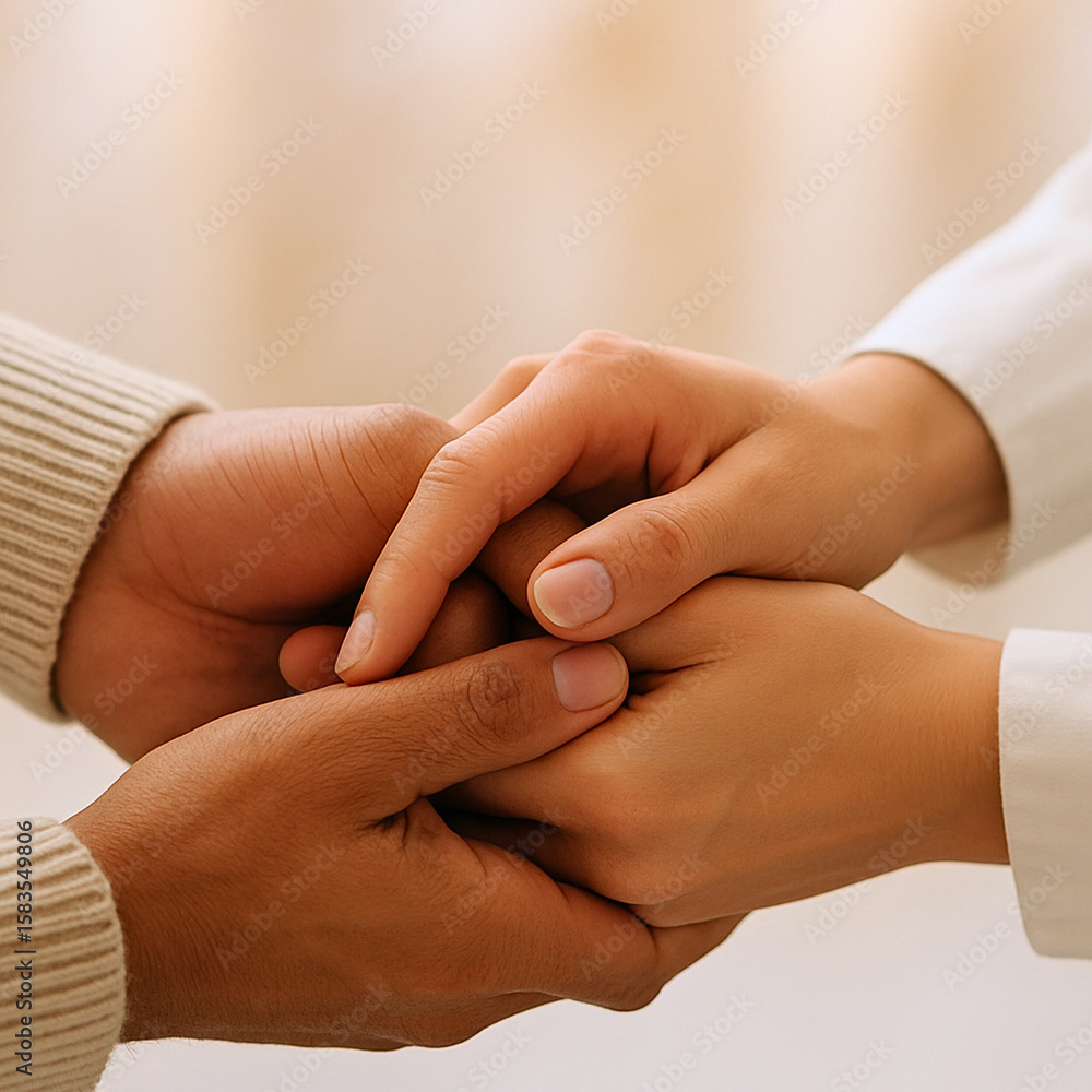Fototapeta premium Tender hands holding each other, expressing care and support