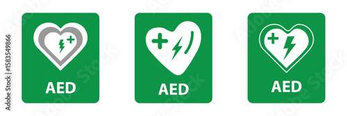 AED vector icon. Emergency defibrillator sign or icon. AED AID CPR.