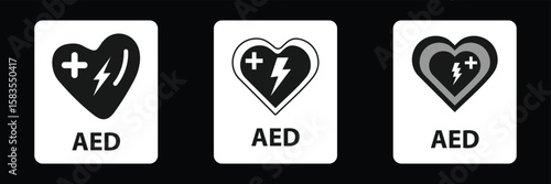 AED Symbols, Defibrillator Icons, Emergency AED Signs