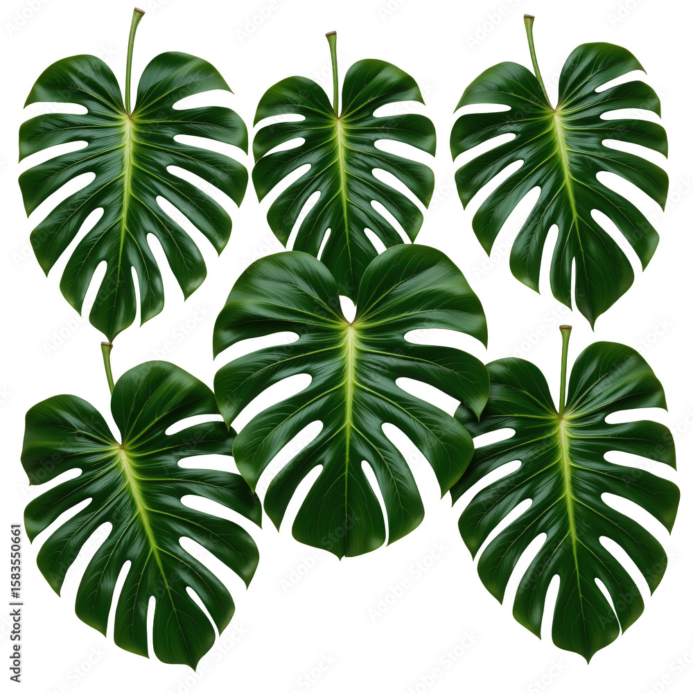Obraz premium Lush Green Monstera Leaves Arrangement for Nature Inspired Decor
