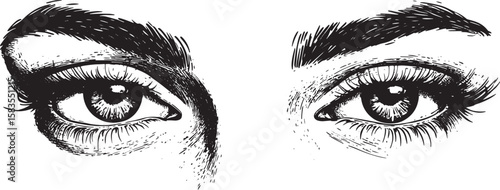 Female flirt winking eyes sketch engraving vector illustration. Scratch board style imitation. Hand drawn image.