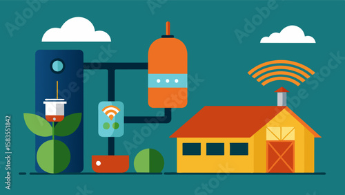 An automated feeder that uses voice recognition technology allowing farmers to control feeding schedules through voice commands.. Vector illustration