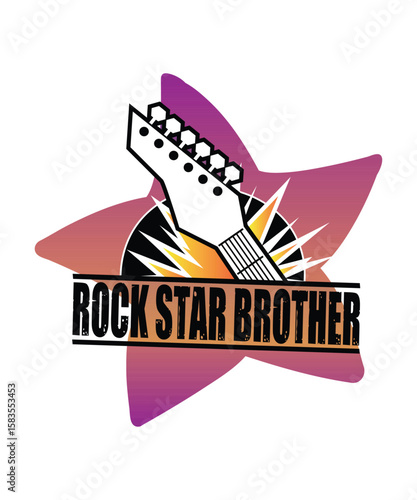 Rock Star Brother. Illustration, Graphic, Vector, Watercolor, Logotype, Sticker, Brother’s Day Funny T-shirt Design.