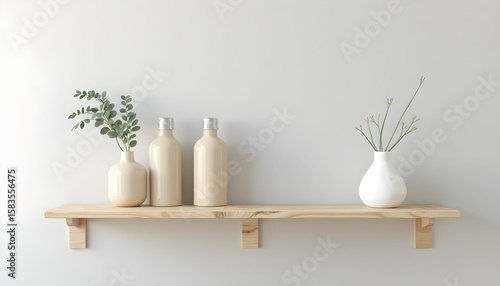 Wallpaper Mural Shelf decor vases bottles plants minimalist interior design modern home decoration style Torontodigital.ca