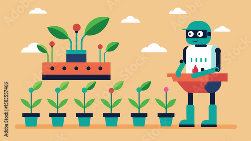 As the worlds population continues to grow the use of robotic seedling transplanters will become increasingly necessary to meet the evergrowing demand for food production.. Vector illustration