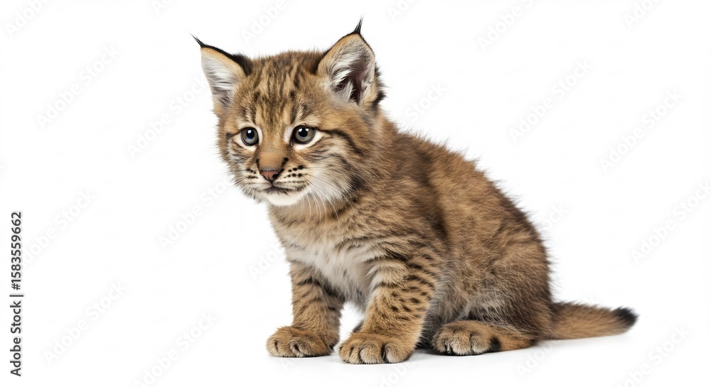 Obraz premium 愛らしい子猫 柔らかな毛並み 白い背景で輝く瞳. AI Generated