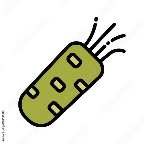 Green wasabi root vegetable with small bumps and root hairs. Flat vector illustration with black outline. Spicy food and vegetable concept for design and print