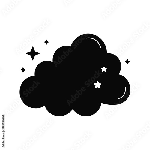 silhouette dream cloud with stars doodle logo