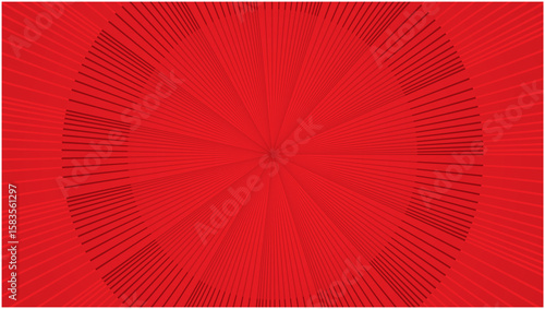 Red abstract background with rays and clear middle to put message on. Spinning wheel. Dimension 16:9. Vector illustration.
