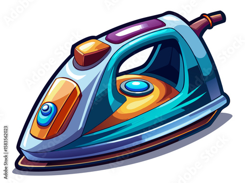 Realistic high-quality modern electric iron appliance for garment care, isolated on white background. Sleek design with smooth surface and ergonomic handle. Vector illustration