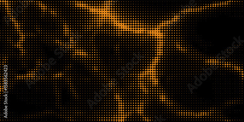 Electric neon waves filling the ether. Shimmering dots forming a pattern of smooth lines, bumps and depressions. Acid vector background for music album.