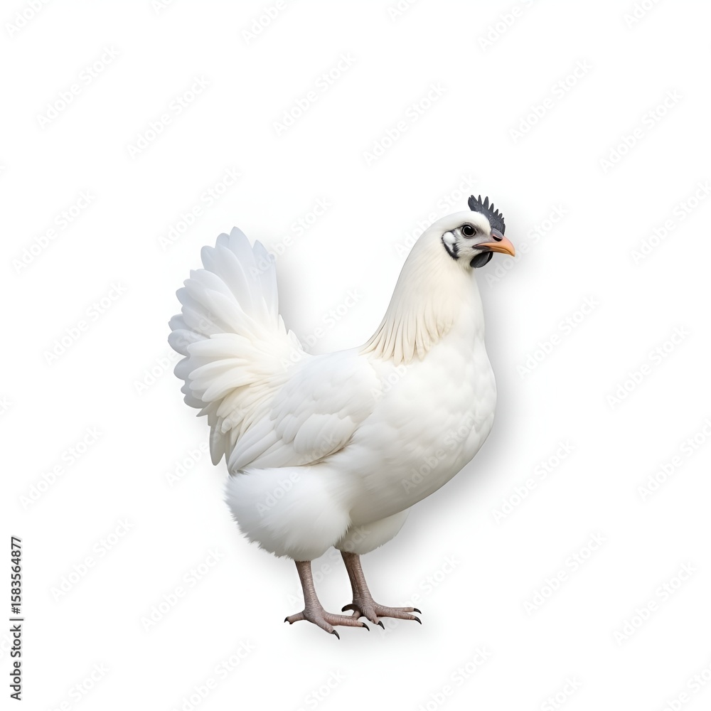 Fototapeta premium White Chicken Standing on White Background – High-Resolution Photorealistic Stock Image