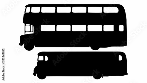 Two bus silhouettes one is a double decker the other is a single decker in black and white style | editable eps vectors