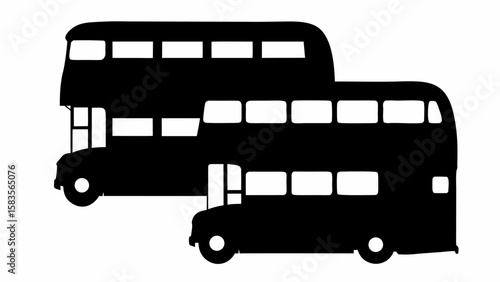 Silhouette depiction of two double decker buses overlapping each other on a white background view | editable eps vectors