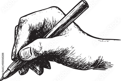 hand writes with a ballpoint pen sketch raster