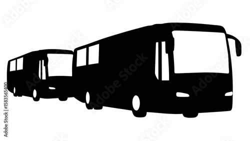 Silhouette of two buses parked one behind the other with a white background in a simple graphic style | editable eps vectors