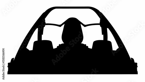 Silhouette of a cockpit interior with seats and roll cage in black and white illustration design | editable eps vectors