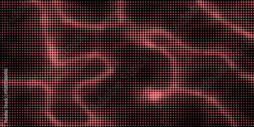 Electric neon waves filling the ether. Shimmering dots forming a pattern of smooth lines, bumps and depressions. Acid vector background for music album.