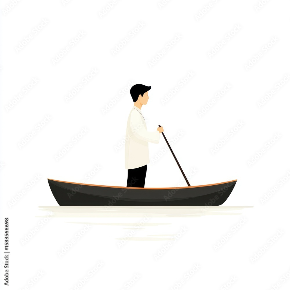 Fototapeta premium Man in a boat, side view