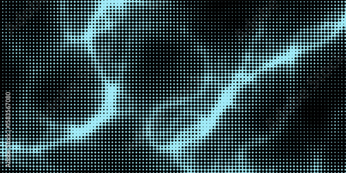 Electric neon waves filling the ether. Shimmering dots forming a pattern of smooth lines, bumps and depressions. Acid vector background for music album.