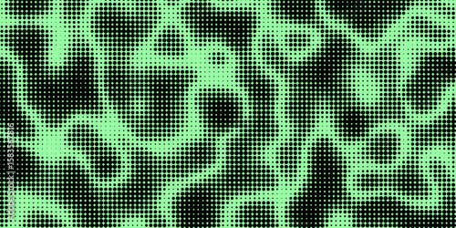 Electric neon waves filling the ether. Shimmering dots forming a pattern of smooth lines, bumps and depressions. Acid vector background for music album.