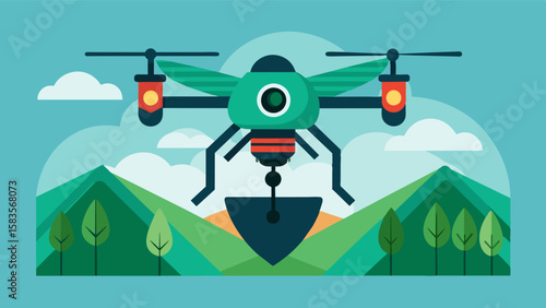 An illustration of a pest control drone equipped with advanced mapping and navigation systems allowing it to efficiently and accurately locate and eliminate pests in the fields.. Vector illustration