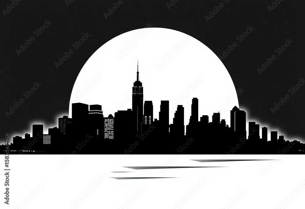 Obraz premium NYC skyline silhouette vector illustration, black on white background, architecture, silhouette