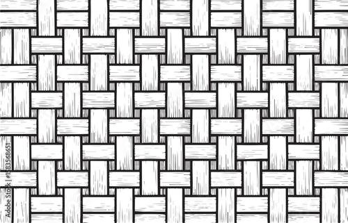 Hand-drawn woven texture pattern repeating seamlessly in a high quality black and white design